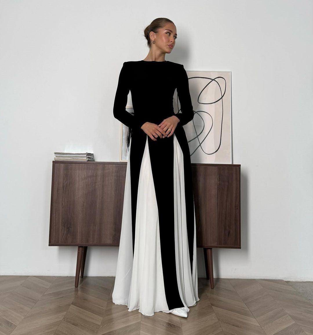 Chandra | Modern Black and White Maxi Dress - Flowing Fit, Elegant Style