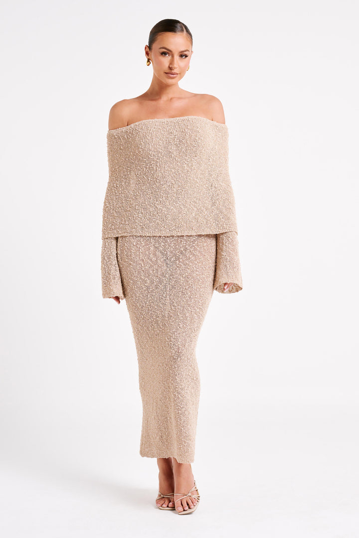 Angel | Bouclé Off-Shoulder Maxi Dress