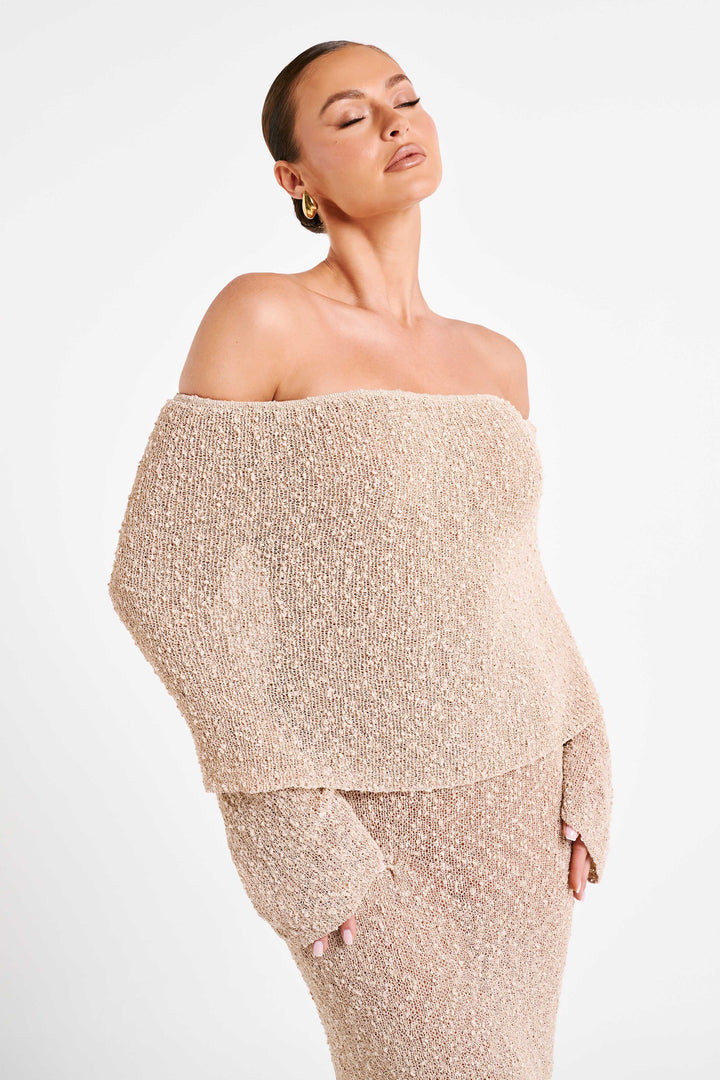 Angel | Bouclé Off-Shoulder Maxi Dress
