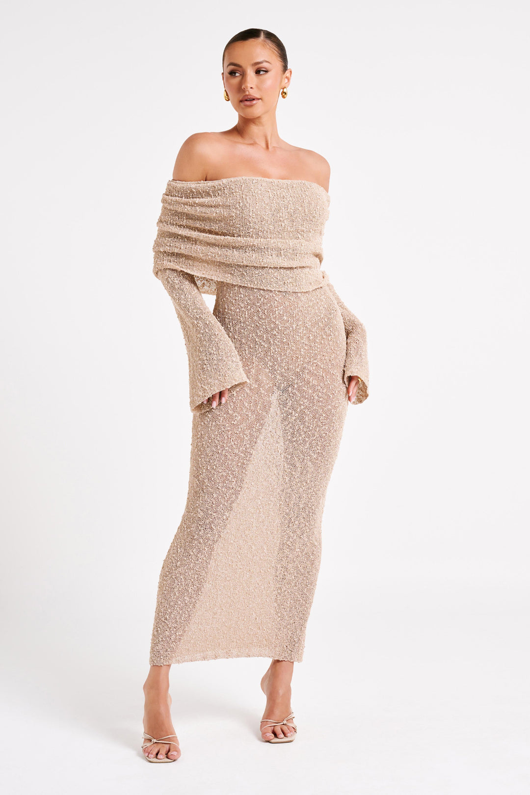 Angel | Bouclé Off-Shoulder Maxi Dress