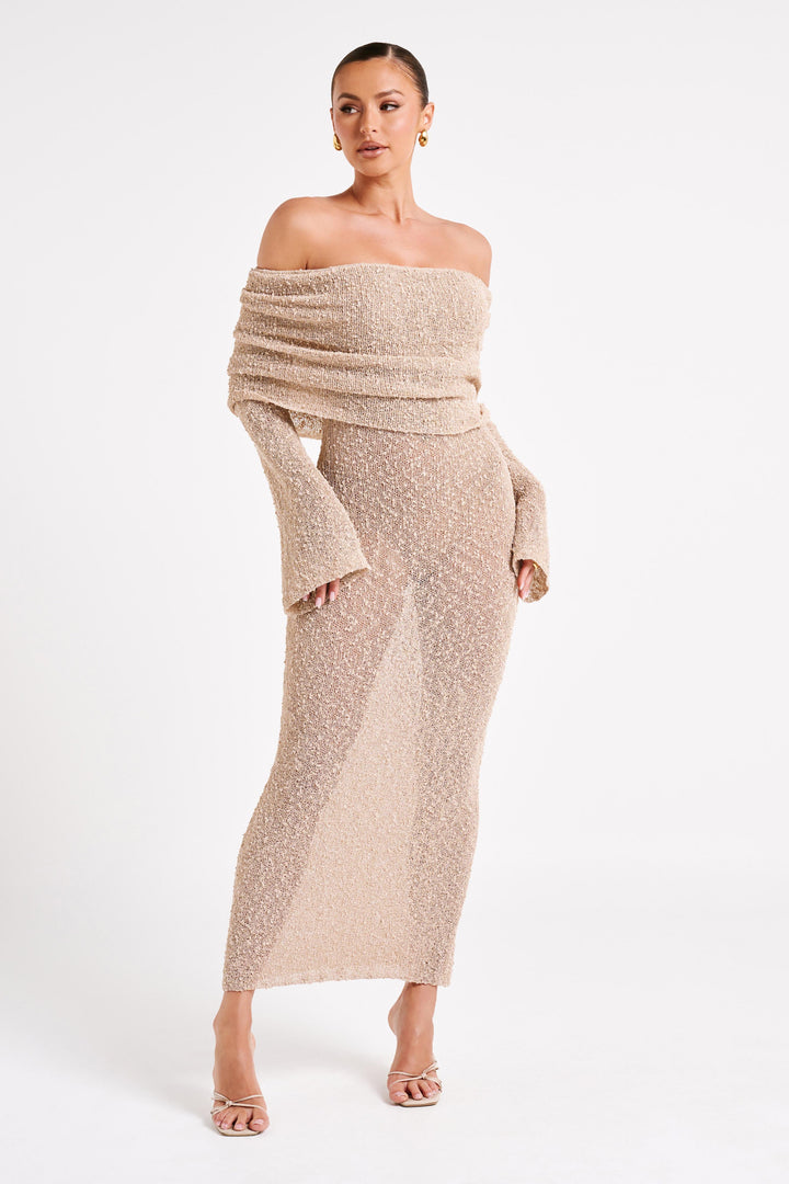 Angel | Bouclé Off-Shoulder Maxi Dress