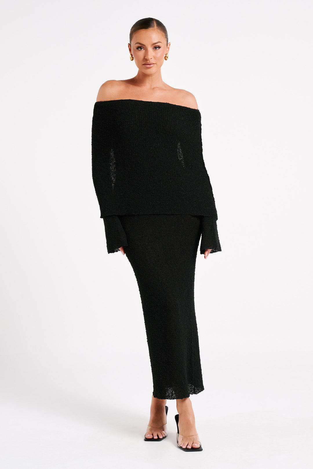 Angel | Bouclé Off-Shoulder Maxi Dress