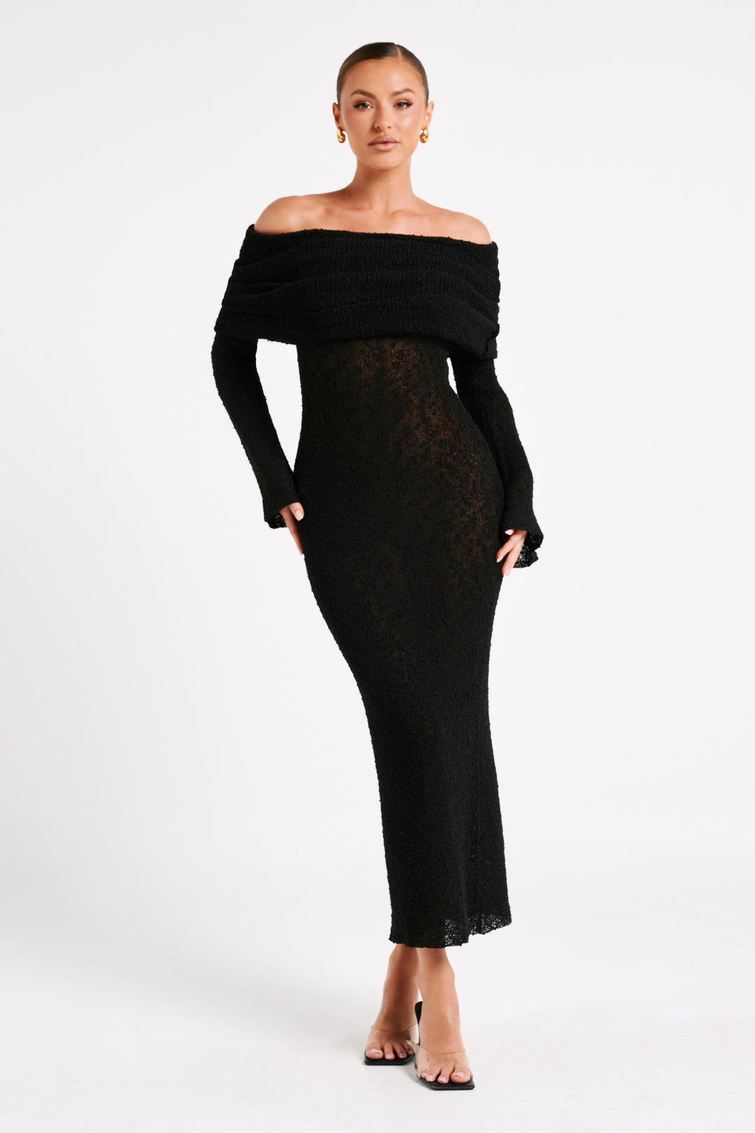 Angel | Bouclé Off-Shoulder Maxi Dress