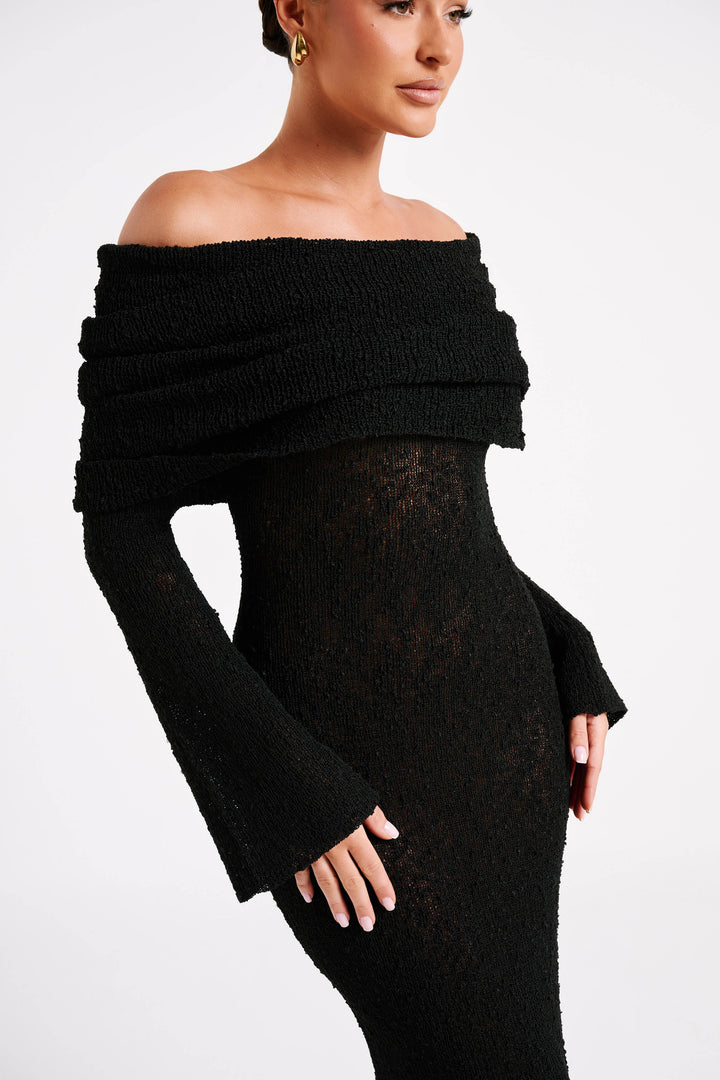 Angel | Bouclé Off-Shoulder Maxi Dress