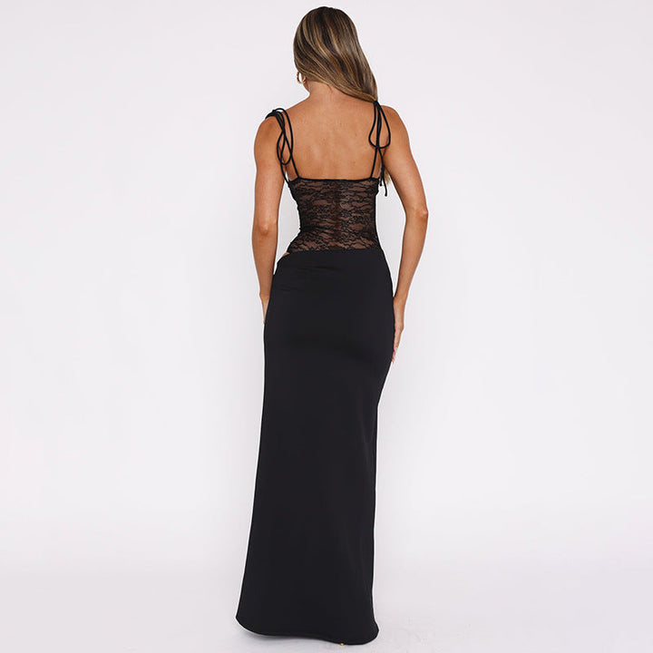 Vedara | Luxe Maxi Dress with Lace Detail