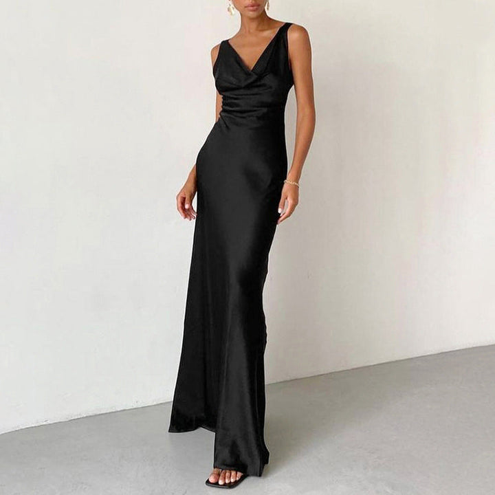Yenthe | Satin Slim Fit Evening Dress - Draped Neckline