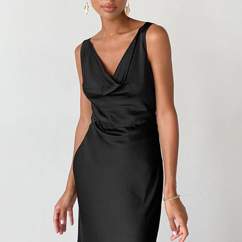 Yenthe | Satin Slim Fit Evening Dress - Draped Neckline