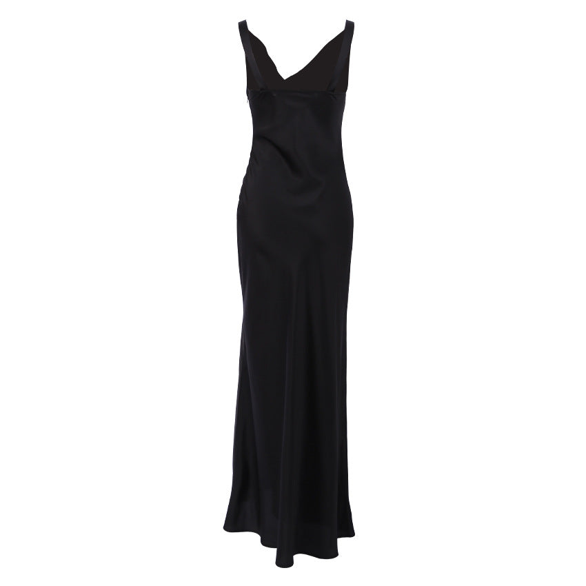 Yenthe | Satin Slim Fit Evening Dress - Draped Neckline