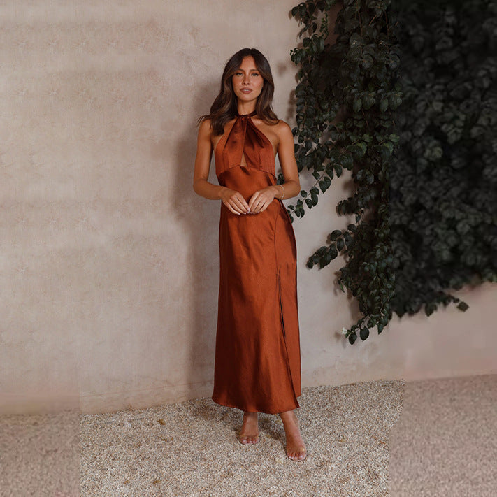 Nishel | Satin Maxi Halter Dress with Split