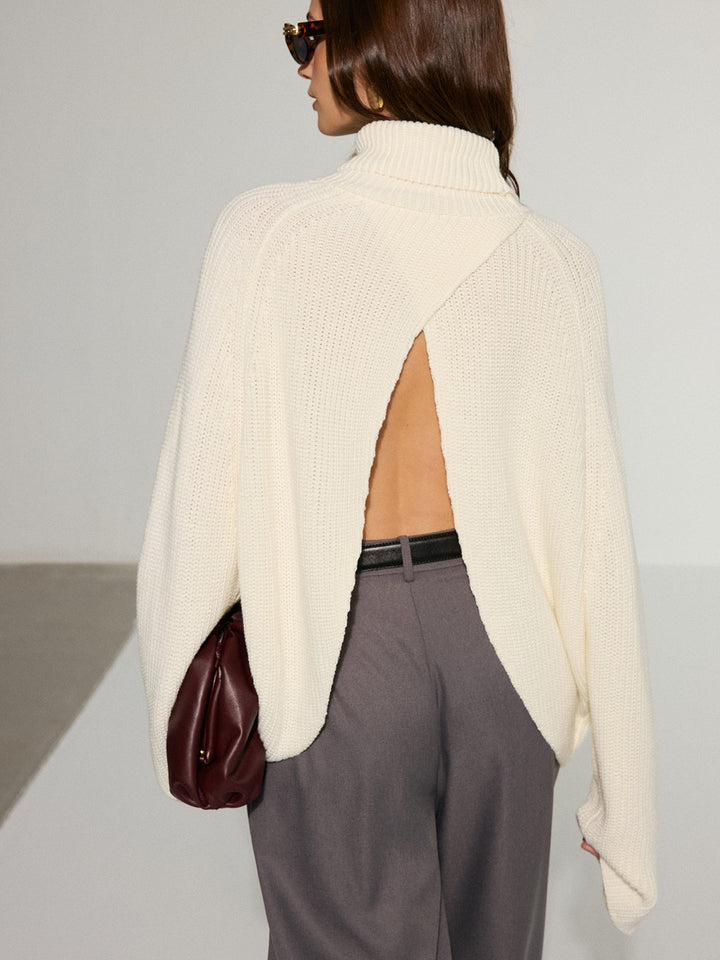 Malena | Trendy Roll Neck Jumper with Open Back for Women - Knitted Style, Comfortable and Trendy
