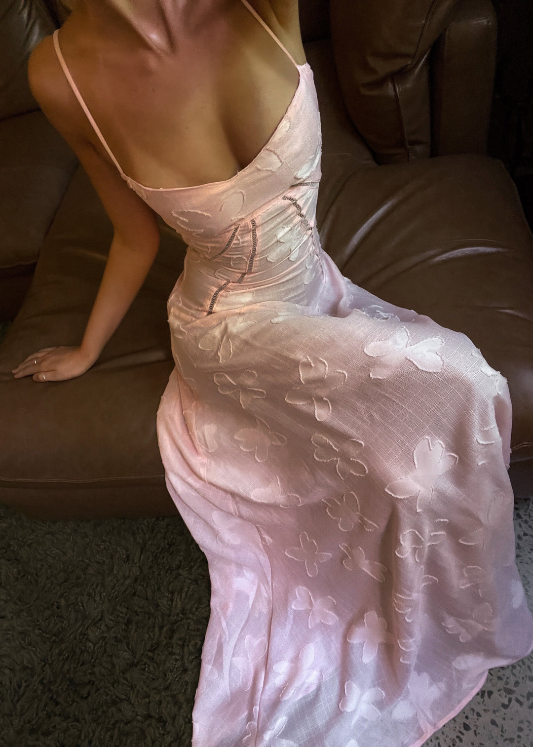 Grazia | Luxe Pink Jacquard Maxi Dress with Corset Back Closure