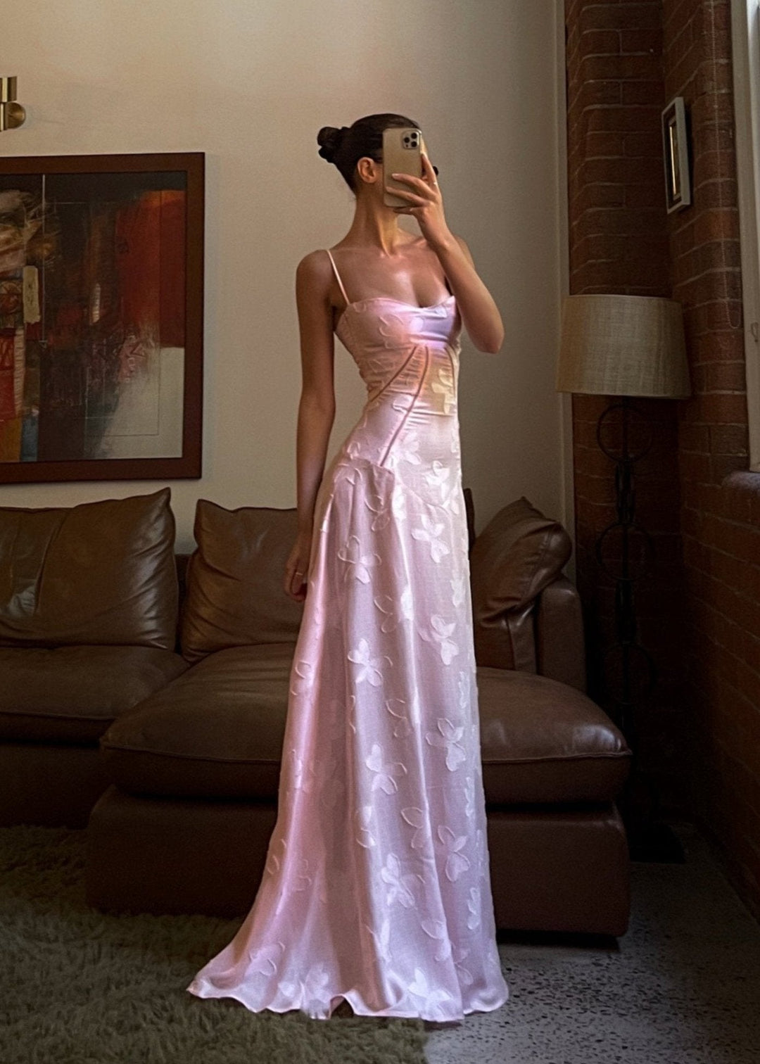 Grazia | Luxe Pink Jacquard Maxi Dress with Corset Back Closure