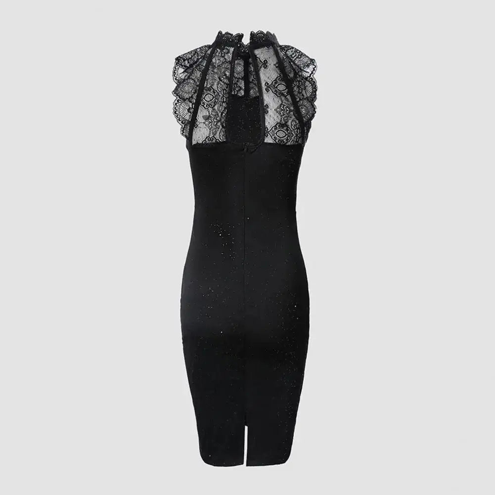 Suki | Ladies Glitter Midi Dress - Stylishly Finished with Lace