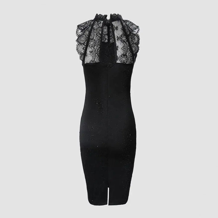 Suki | Ladies Glitter Midi Dress - Stylishly Finished with Lace