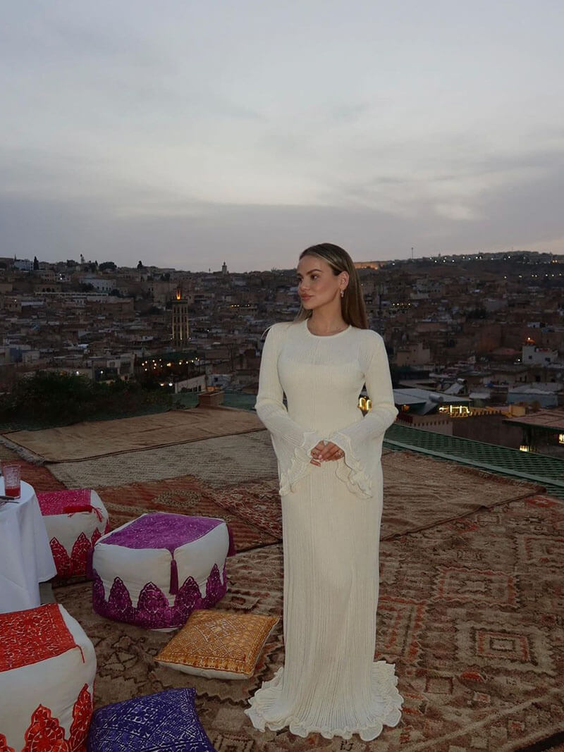 Clay | Long Elegant Dress with Ruffles and Flared Hem