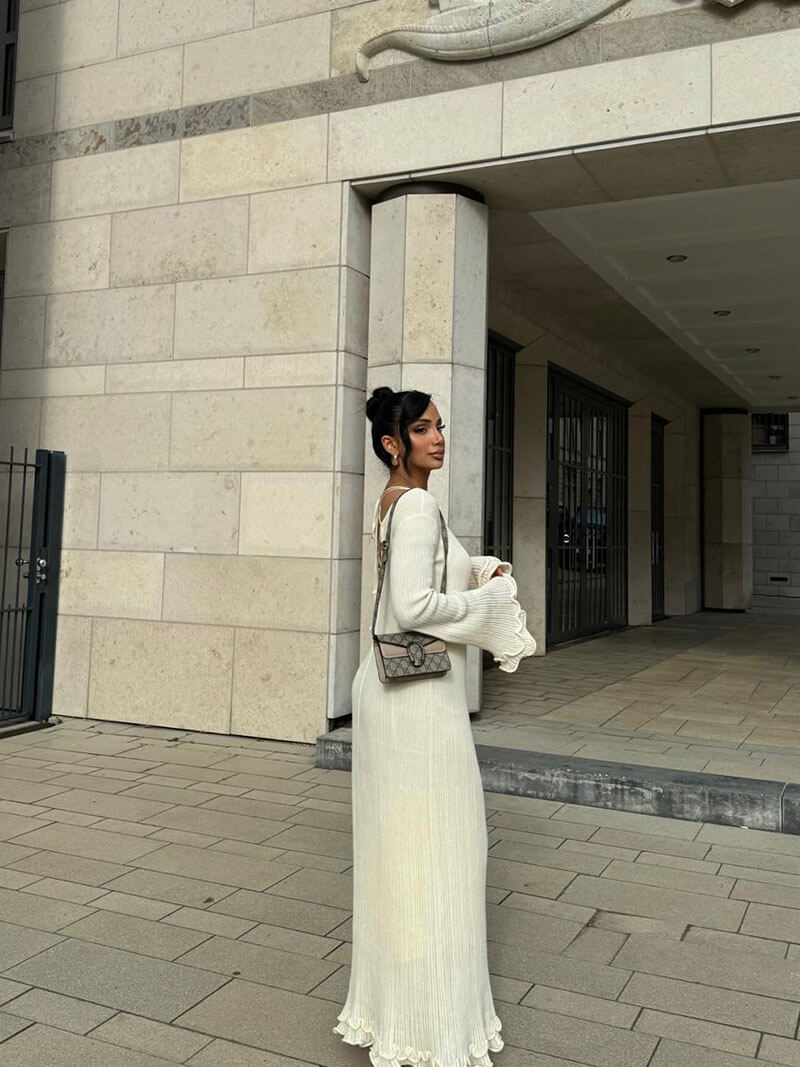 Clay | Long Elegant Dress with Ruffles and Flared Hem