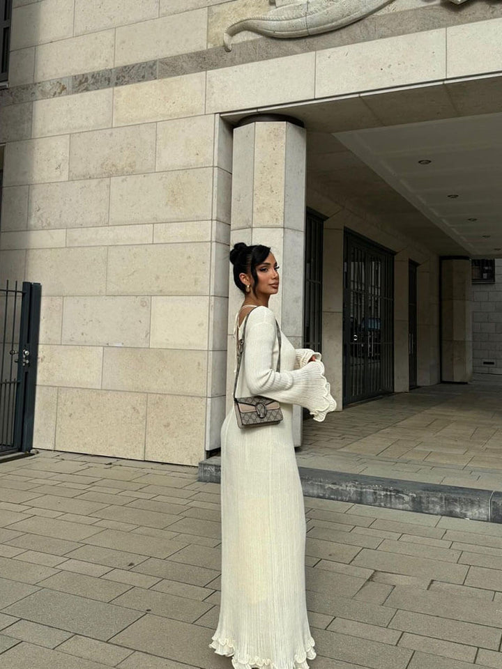 Clay | Long Elegant Dress with Ruffles and Flared Hem