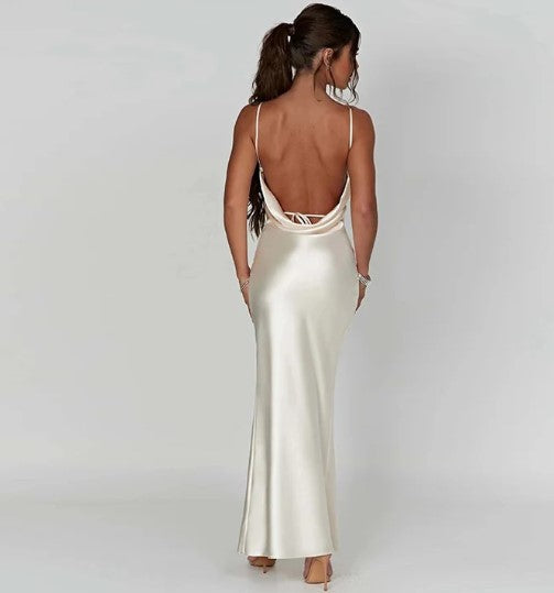 Miljuska | Satin Maxi Dress with Open Back and High Split
