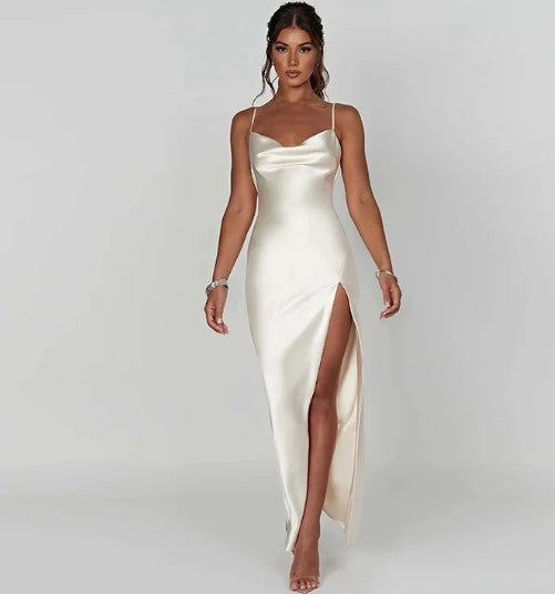 Miljuska | Satin Maxi Dress with Open Back and High Split
