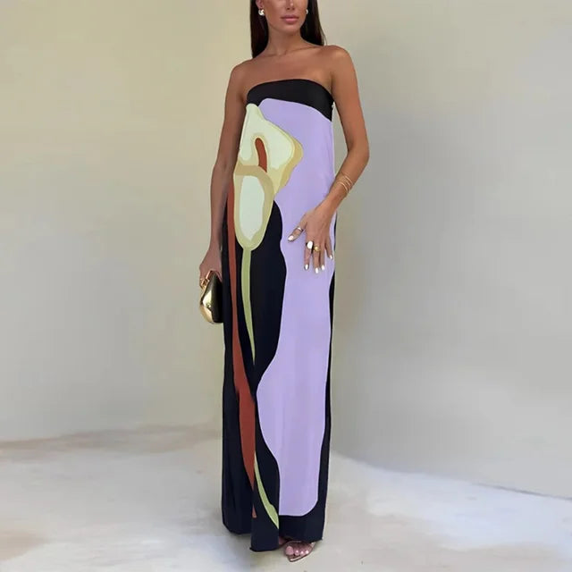 Estrella | Luxe Strapless Maxi Dress with Print