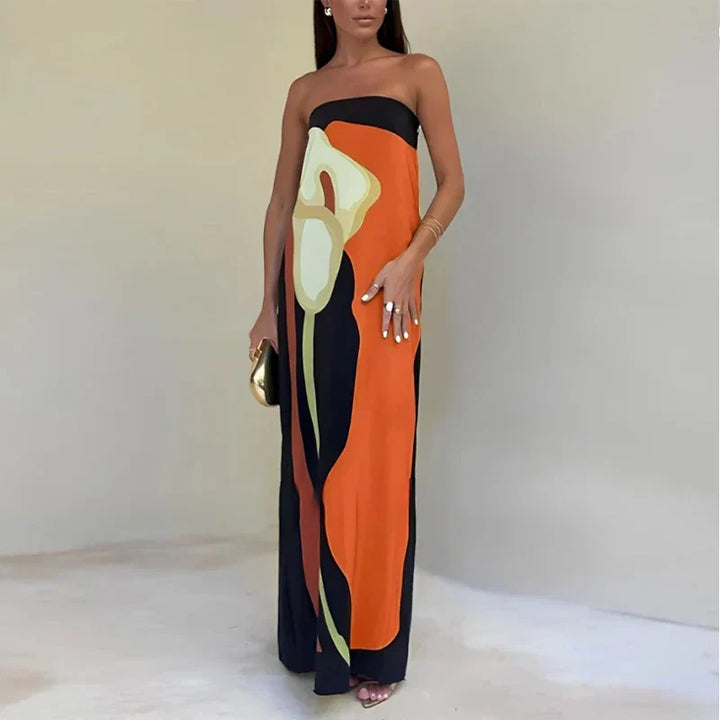 Estrella | Luxe Strapless Maxi Dress with Print