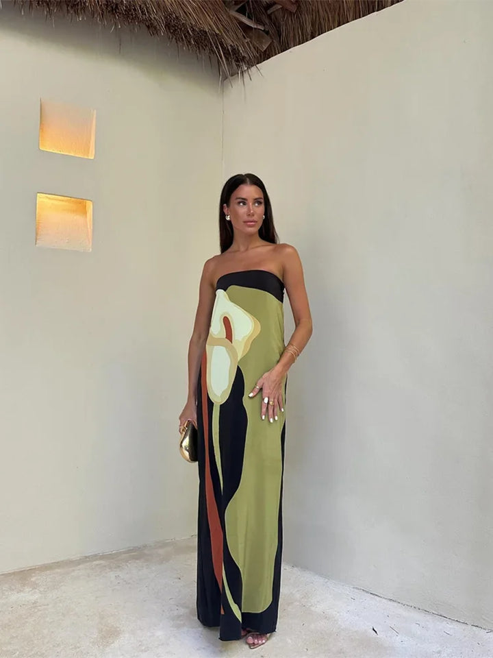 Estrella | Luxe Strapless Maxi Dress with Print