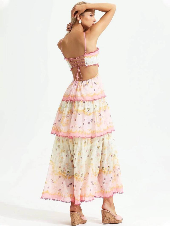 Aislin | Long Summer Dress Embroidered with Ruffles