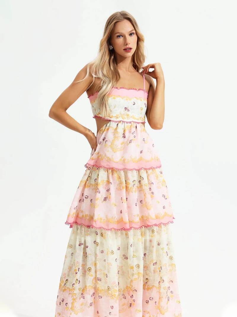 Aislin | Long Summer Dress Embroidered with Ruffles