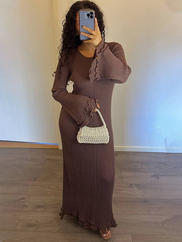 Clay | Long Elegant Dress with Ruffles and Flared Hem