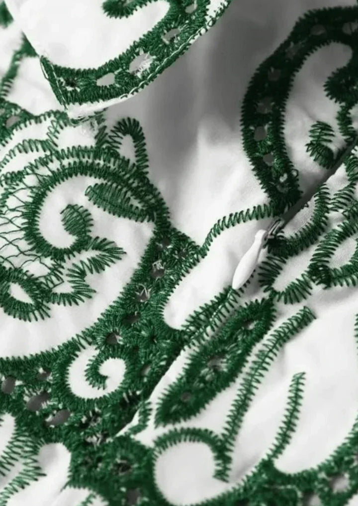 Amalia | Long Cotton Summer Dress with Open Back – White-Green
