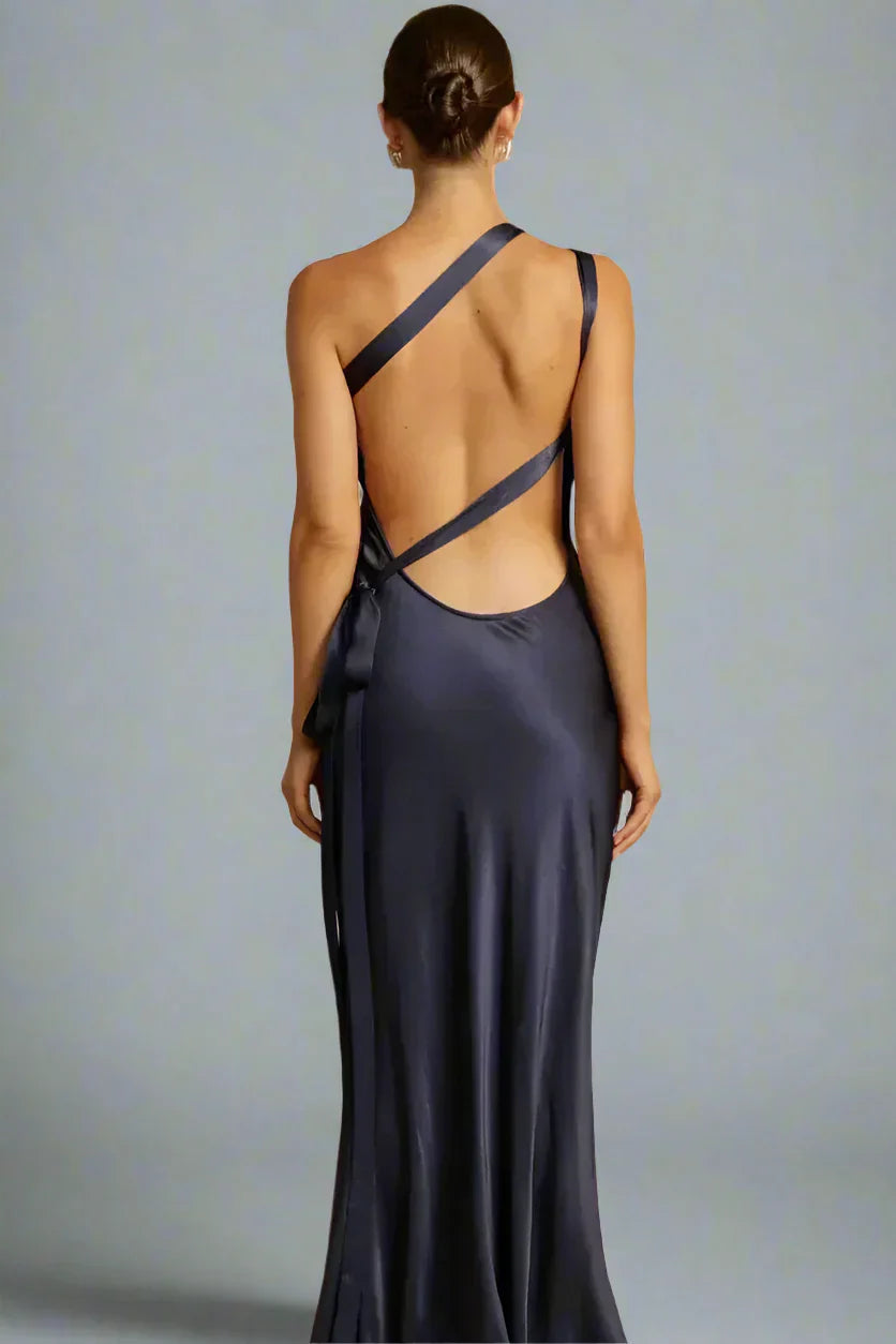 Sydney | One-Shoulder Satin Look Evening Dress with Open Back