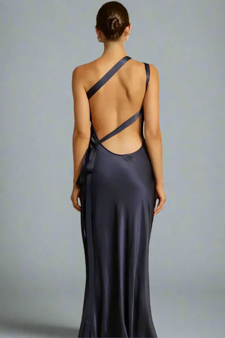 Sydney | One-Shoulder Satin Look Evening Dress with Open Back