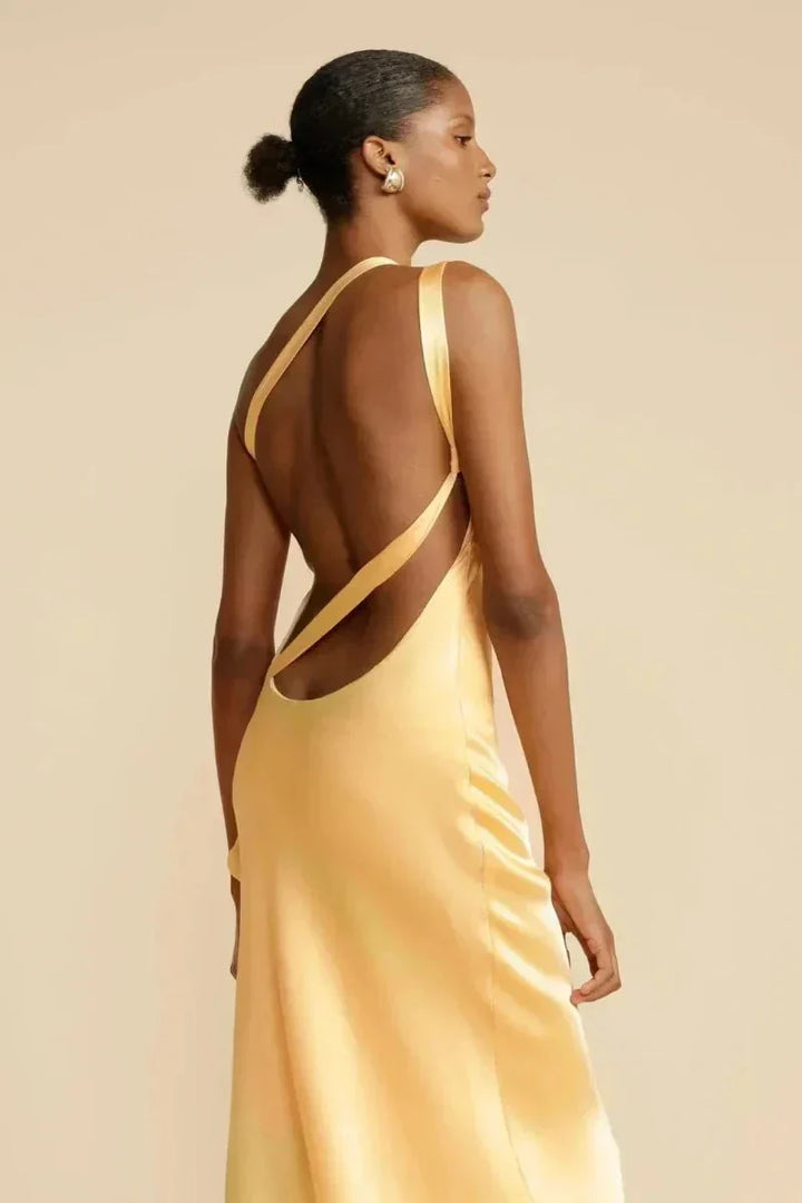 Sydney | One-Shoulder Satin Look Evening Dress with Open Back