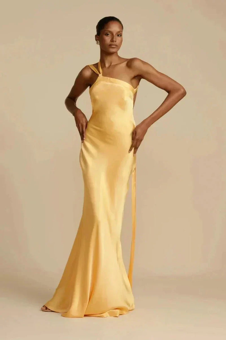 Sydney | One-Shoulder Satin Look Evening Dress with Open Back
