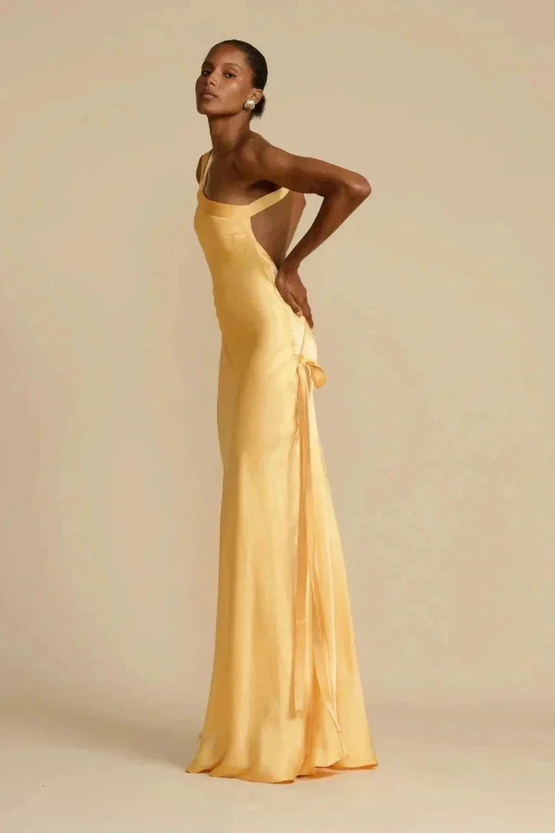 Sydney | One-Shoulder Satin Look Evening Dress with Open Back