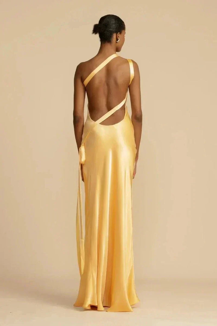 Sydney | One-Shoulder Satin Look Evening Dress with Open Back