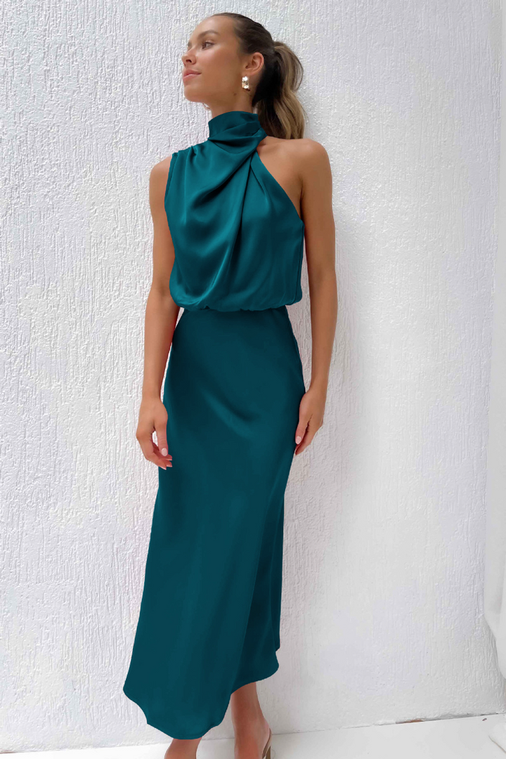 Rosalie | Chic Midi Dress with Modern Neckline - Elegant and Feminine