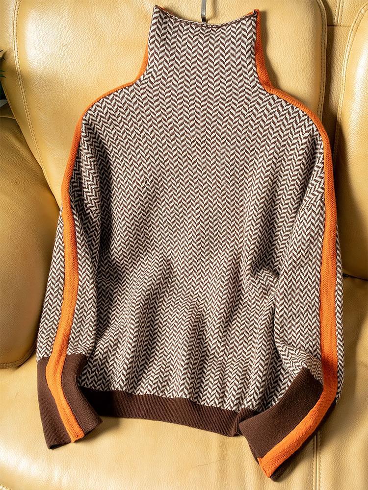 Arabella | High neck Sweater with striking contrasting stripes