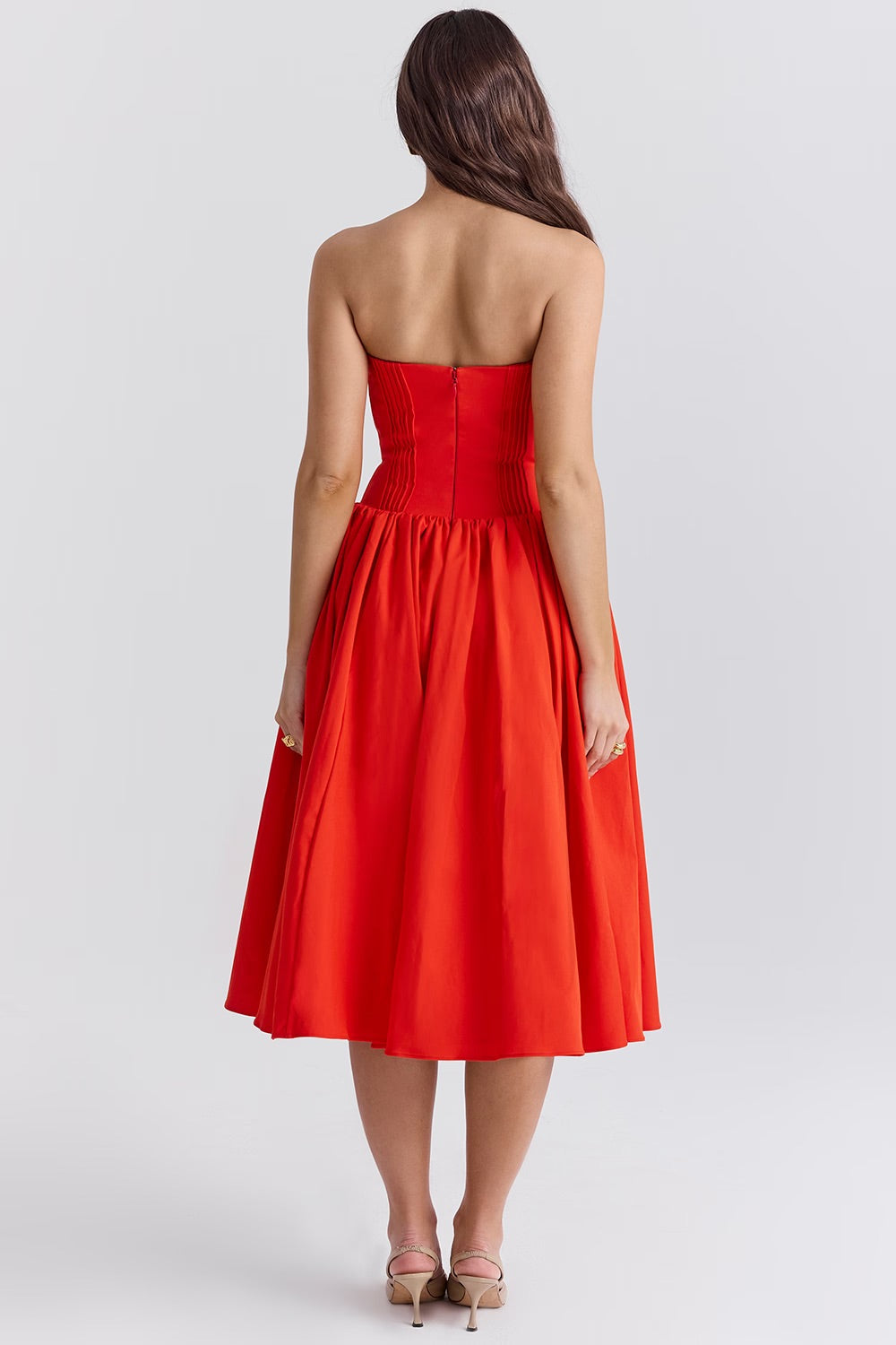 Yesmine | Strapless Red Midi Cocktail Dress for Ladies