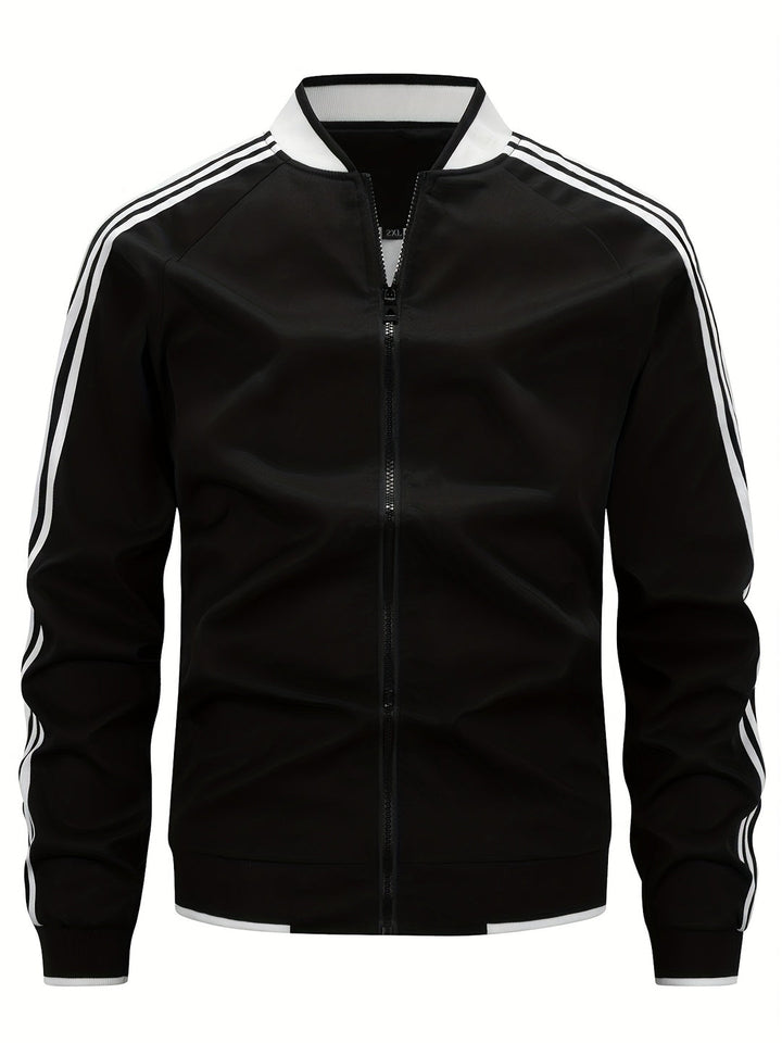 Men’s Bomber Jacket – Baseball Collar with Striped Sleeves