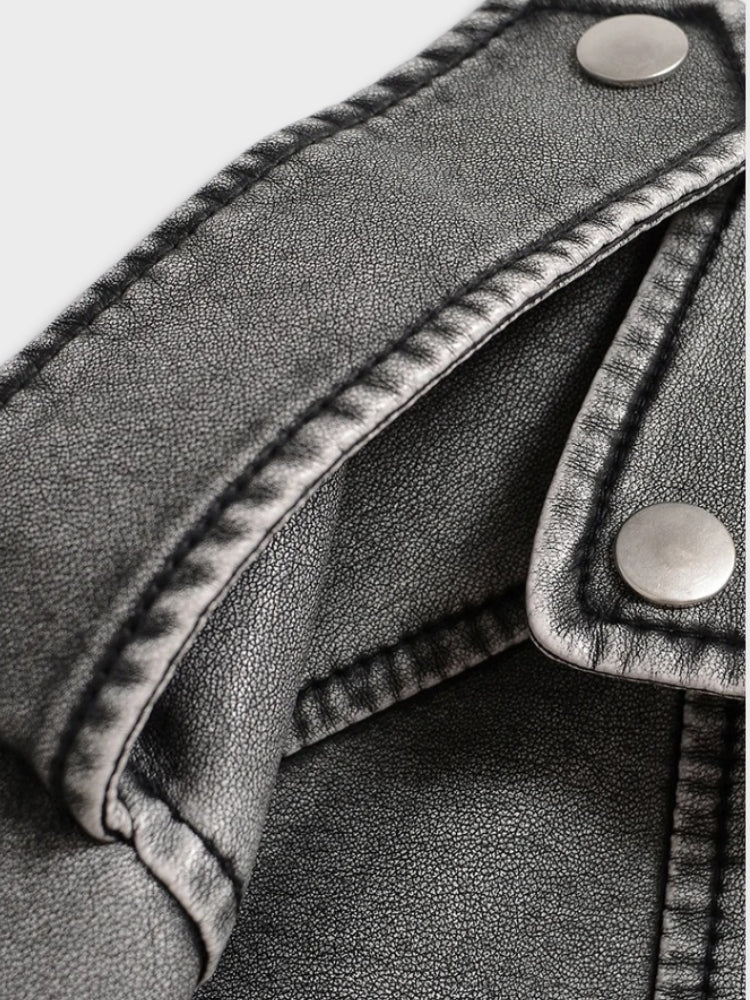 Charle | Grey Vegan Leather Jacket