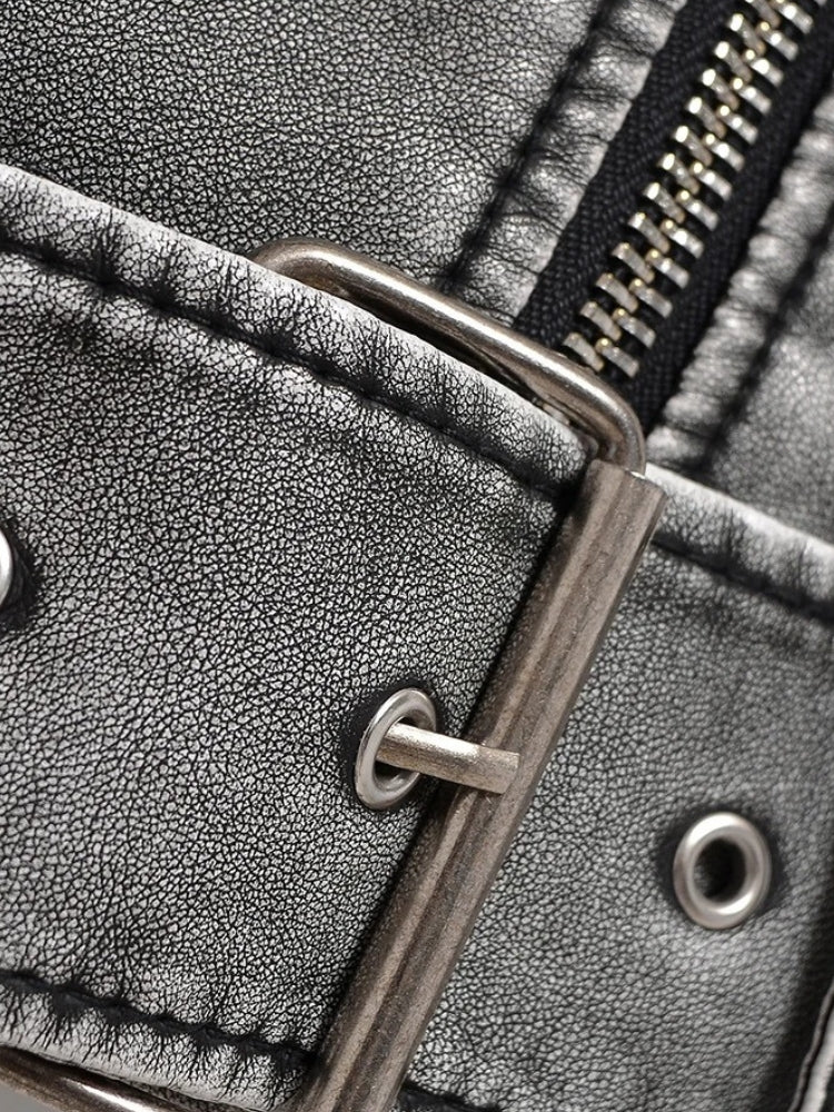 Charle | Grey Vegan Leather Jacket