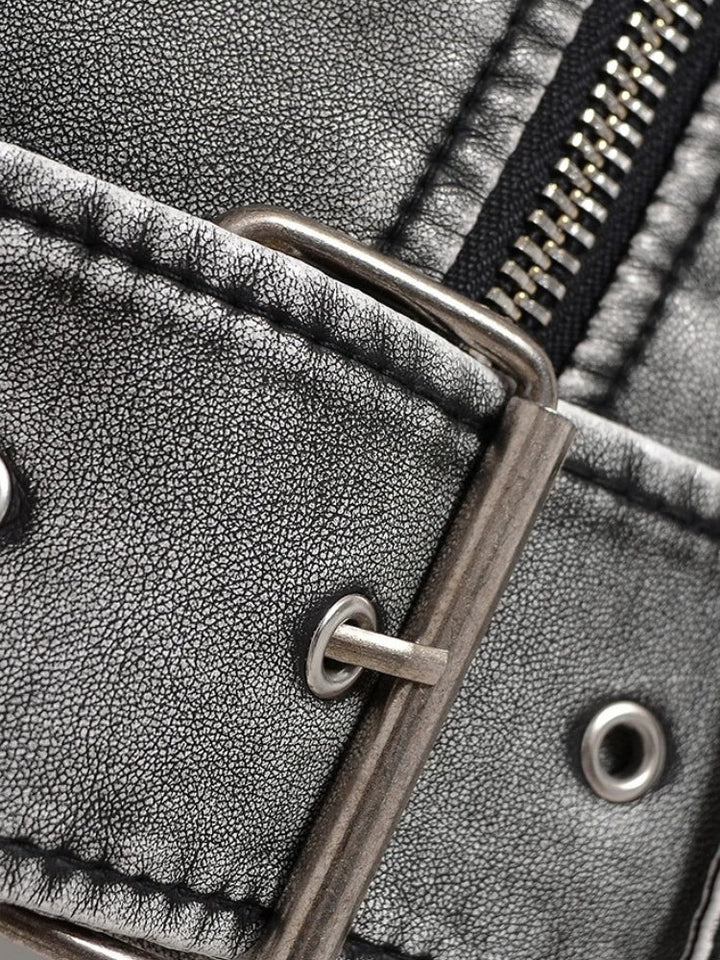 Charle | Grey Vegan Leather Jacket