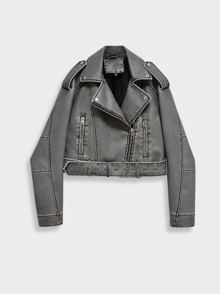 Charle | Grey Vegan Leather Jacket