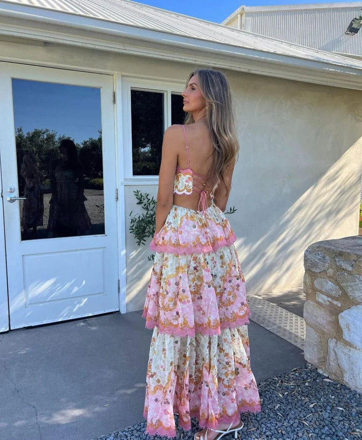 Aislin | Long Summer Dress Embroidered with Ruffles
