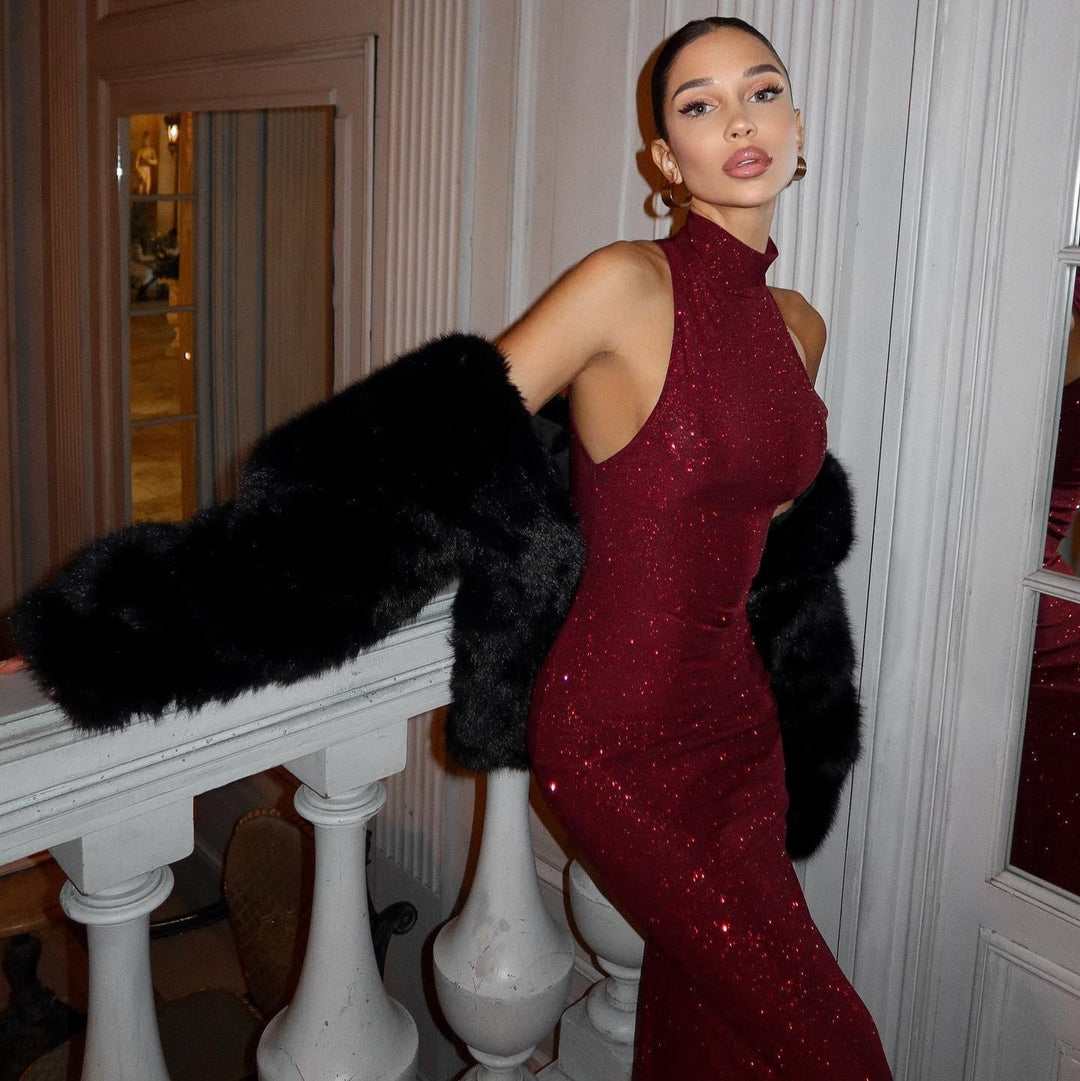 Antonella | Sequin Maxi Dress Red – Elegant & Festive