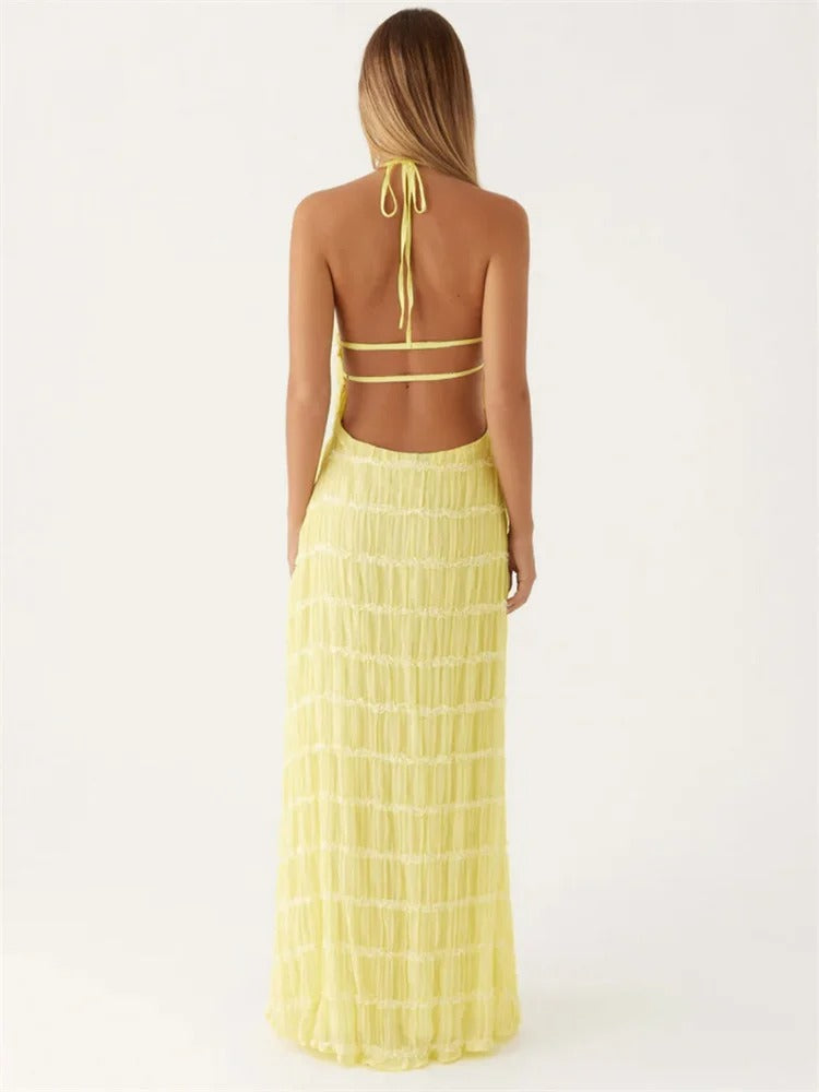 Dieka | Elegant Halter Maxi Dress with Open Back