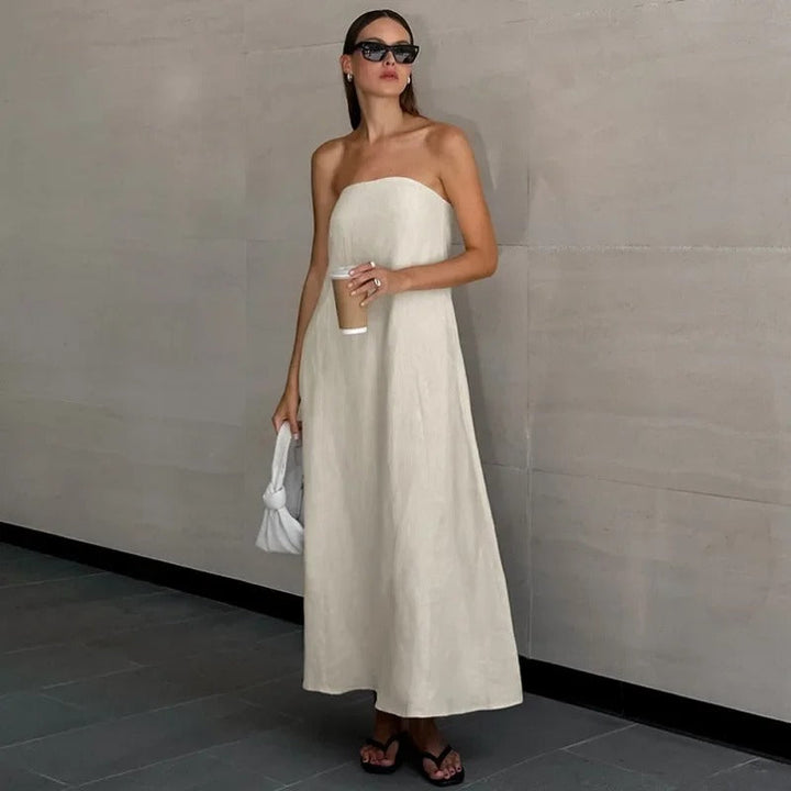 Hind | Maxi Strapless Linen Dress - Minimalist Elegance