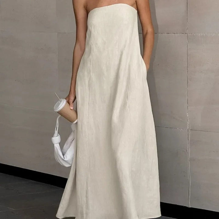 Hind | Maxi Strapless Linen Dress - Minimalist Elegance