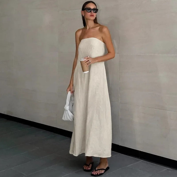 Hind | Maxi Strapless Linen Dress - Minimalist Elegance